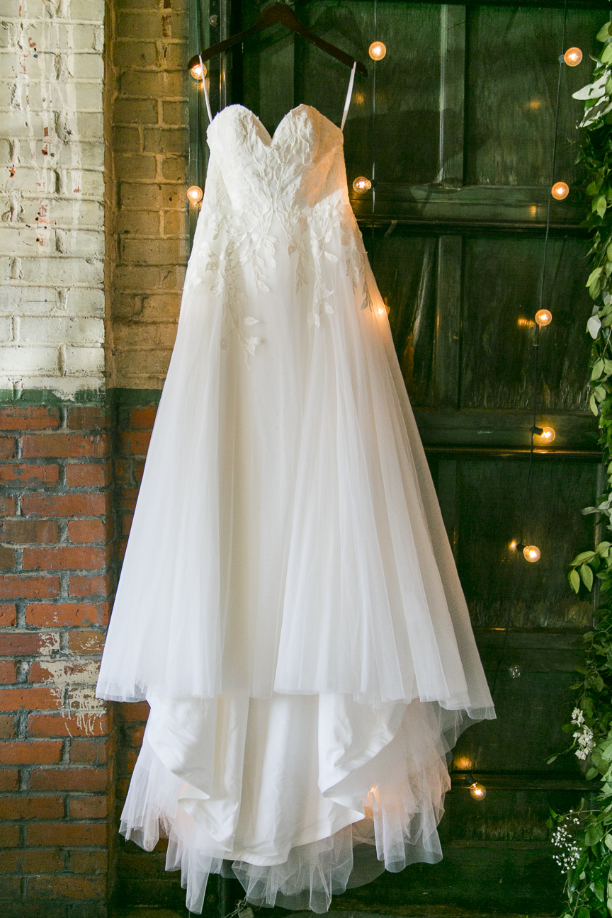 Wedding dress hanging at Soho South Cafe in Savannah GA