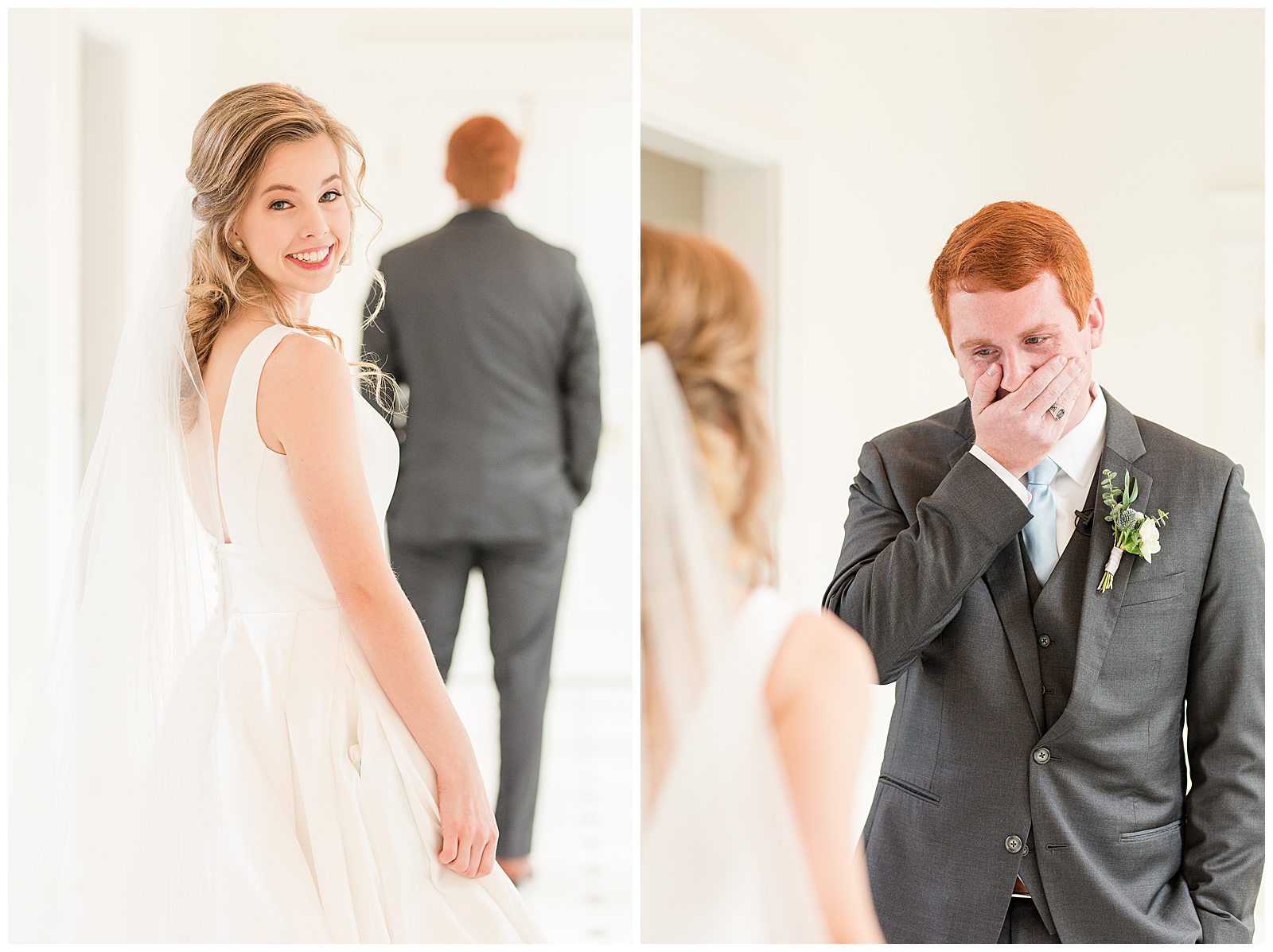groom reacting to seeing bride for the first time during first look