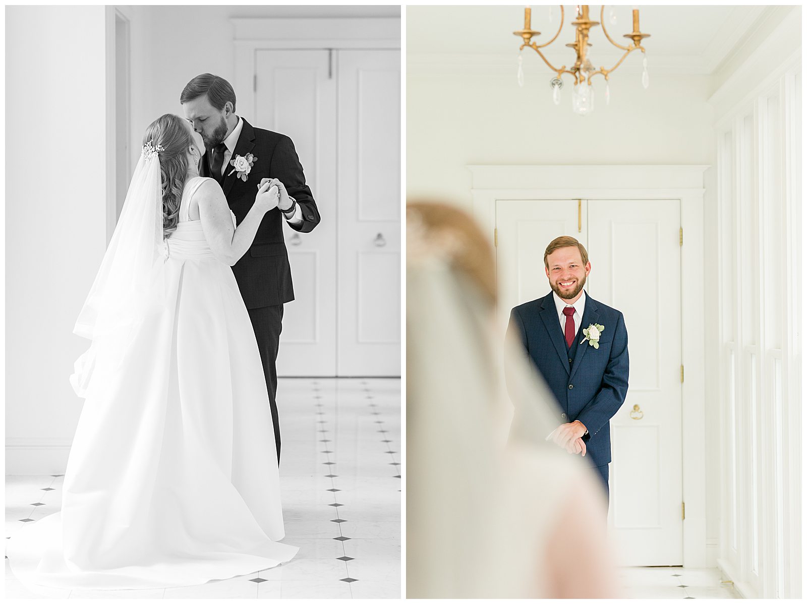 groom reacts to seeing bride for the first time during first look, kisses her