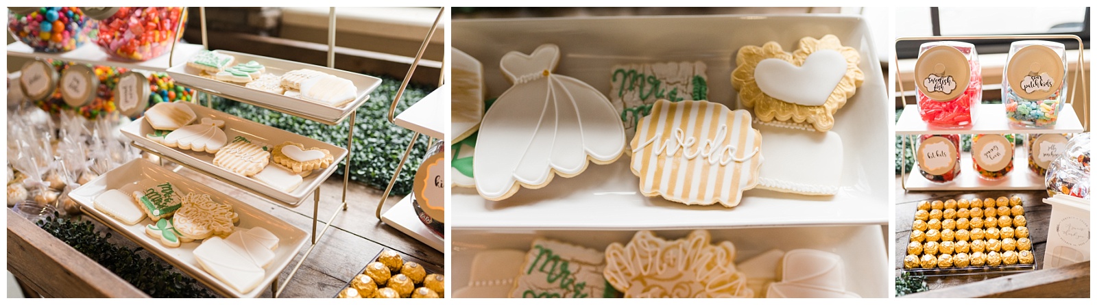 personalized wedding cookies and sweets display. Photo taken by jenn eddine photography, a greensboro north carolina wedding photographer