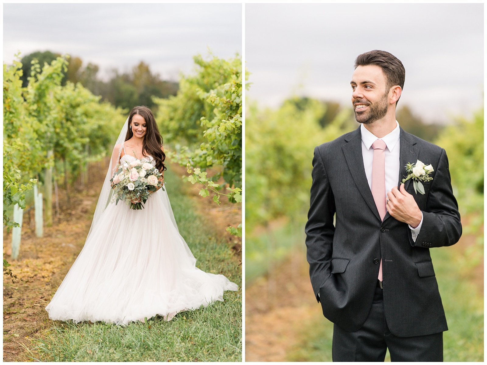 individual portraits of bride and groom. Photo taken by jenn eddine photography, a greensboro north carolina wedding photographer