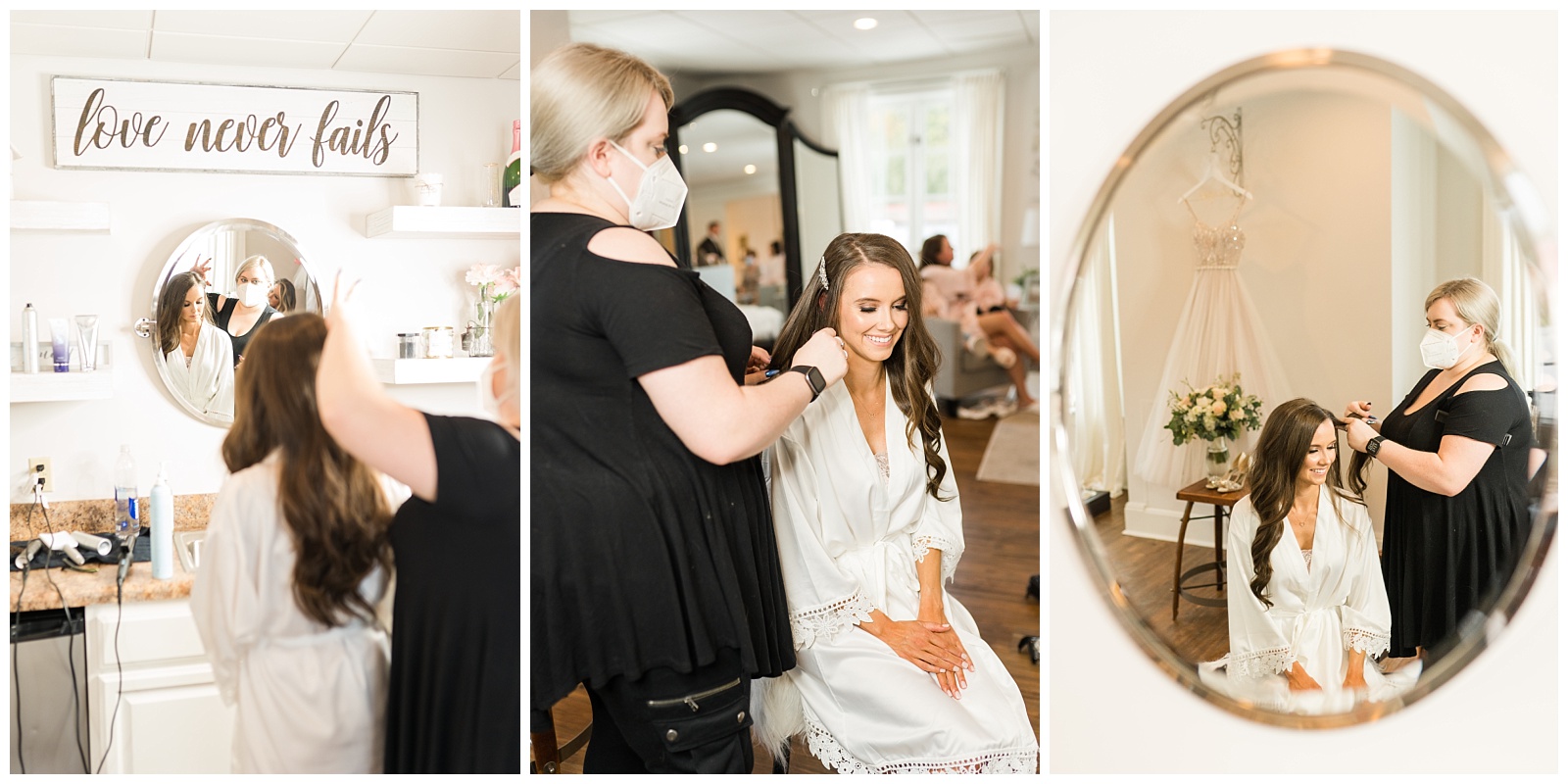 bride getting ready for her gorgeous wedding at childress vinyards in lexington north carolina