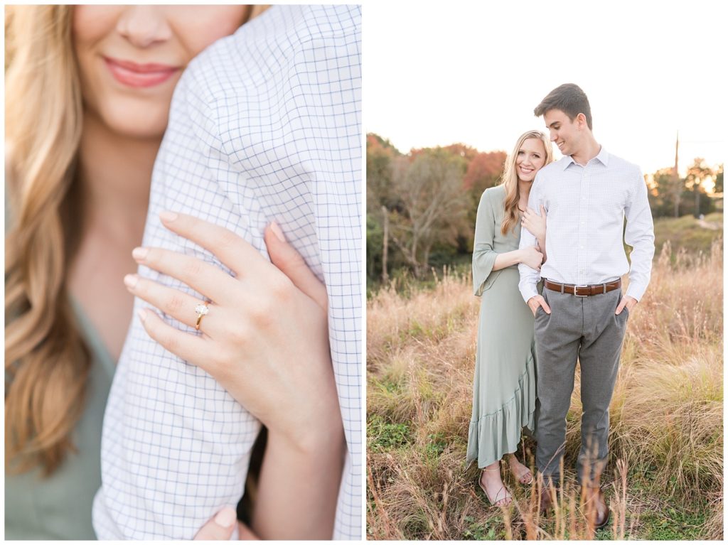 engagement portrait featuring close up of engagement ring