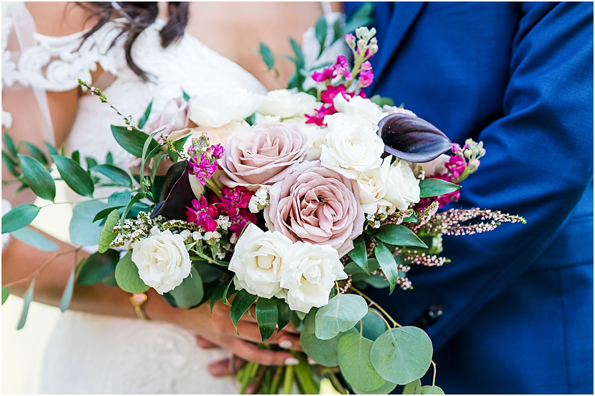 Detail of Koy and Melissa holding the Bridal Bouquet at Jolo Winery Wedding