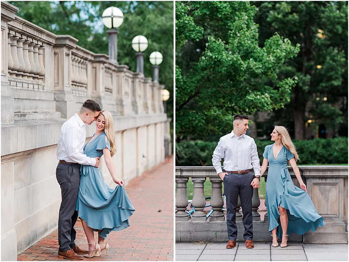 Collage of a couple posing at a college campus, against a wall during Engagement Photography in Raleigh Durham NC