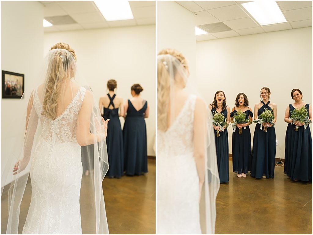First look for the bridesmaids during their Greensboro wedding