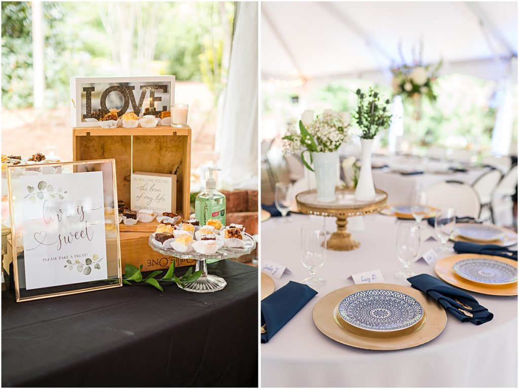 Collage of place settings and favors 