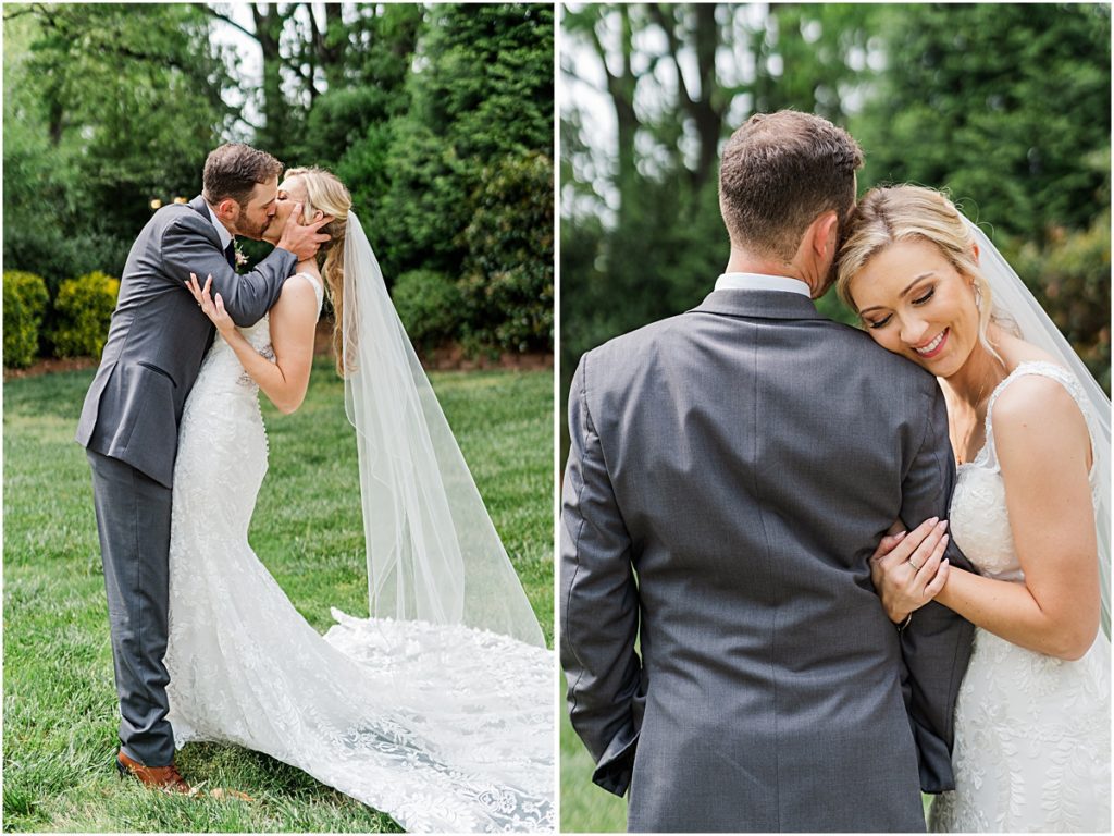 Collage of Amber and Chase kissing during their Greensboro wedding