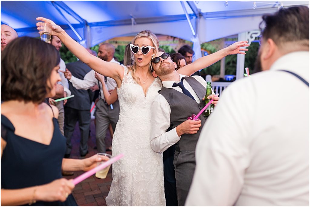 Amber and Chase partying during the reception during their Greensboro wedding