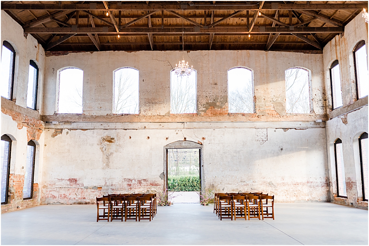 A spacious wedding ceremony location in an old cotton warehouse called Providence Cotton Mill in Maiden, NC.