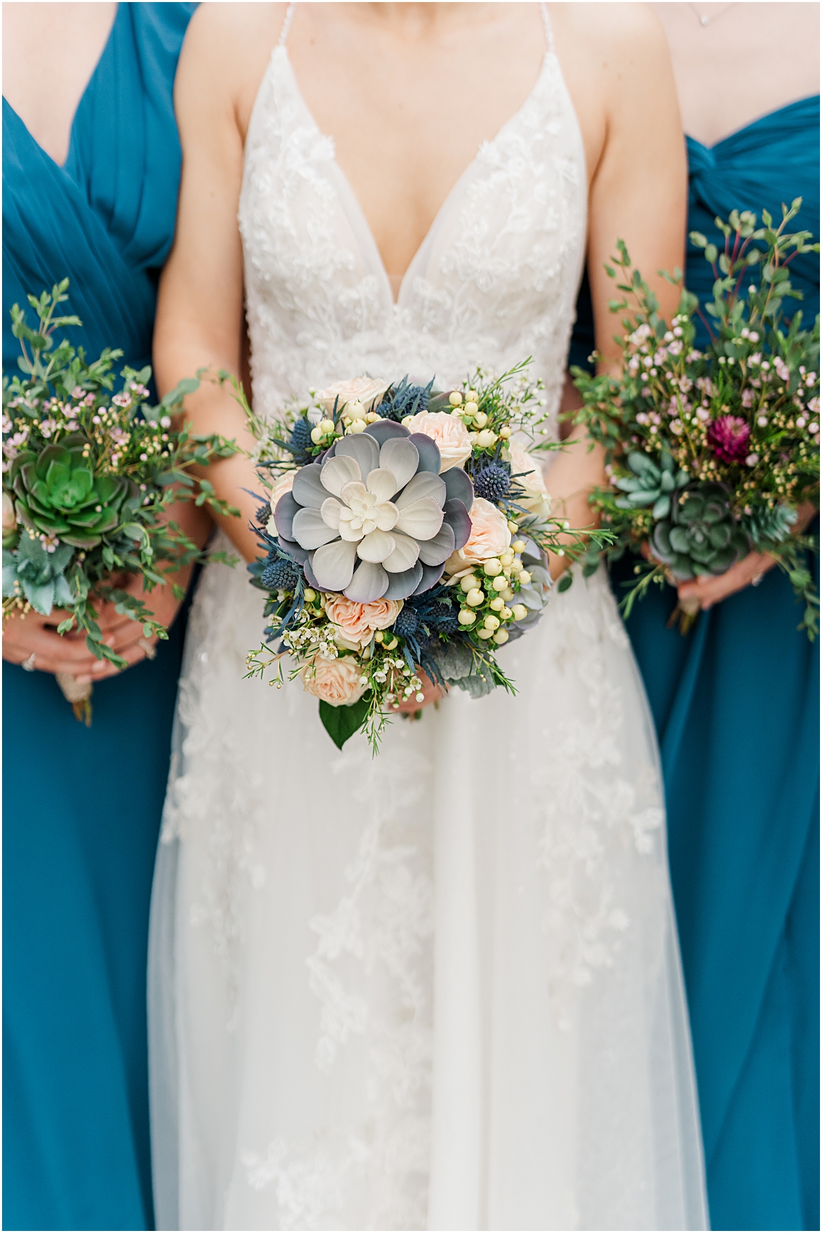 Bridesmaids and Brides bouquet taken by a wedding photographer